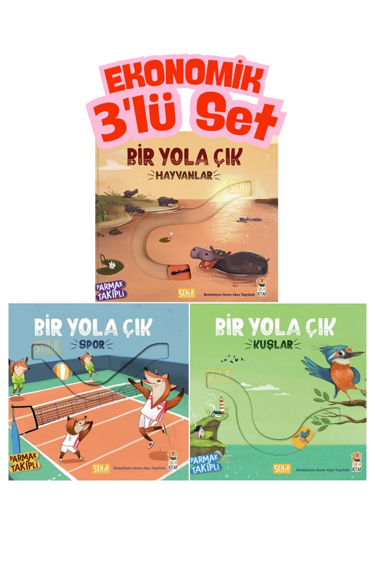 Sincap Kitap Bir Yola Çık Spor + Kuşlar + Hayvanlar Parmak Takipli Hareketli Okul Öncesi Kitap Ekonomik 3'lü Set