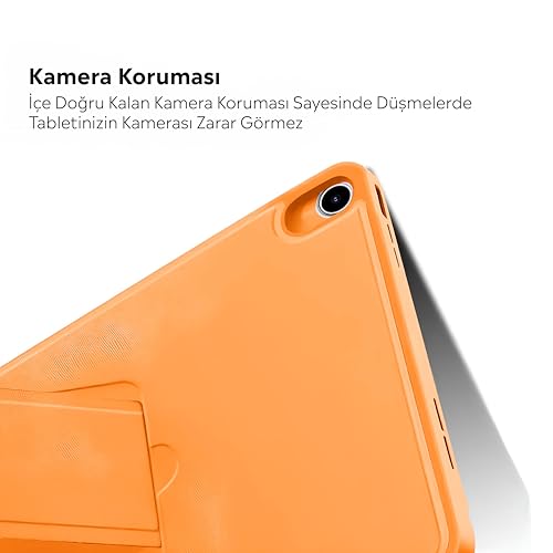 Babilden Samsung Tablet İle Uyumlu Kılıf Lüks Kadife İç Kaplamalı Suni Deri Mıknatıslı Standlı Tablet Arka Kapak (Turuncu, Tab A9 X110/Galaxy Tab A11)