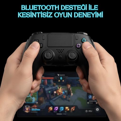 Hepu Premium Kablosuz Bluetooth Bilgisayar Oyun Kolu - PS4 Slim, PS4 Pro ve PC Uyumlu, Titreşimli Ergonomik Gamepad, Joystick PS4 Kol, Pc Oyun Kolu (Videolu Ürün)