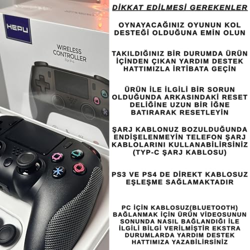 Hepu Premium Kablosuz Bluetooth Bilgisayar Oyun Kolu - PS4 Slim, PS4 Pro ve PC Uyumlu, Titreşimli Ergonomik Gamepad, Joystick PS4 Kol, Pc Oyun Kolu (Videolu Ürün)