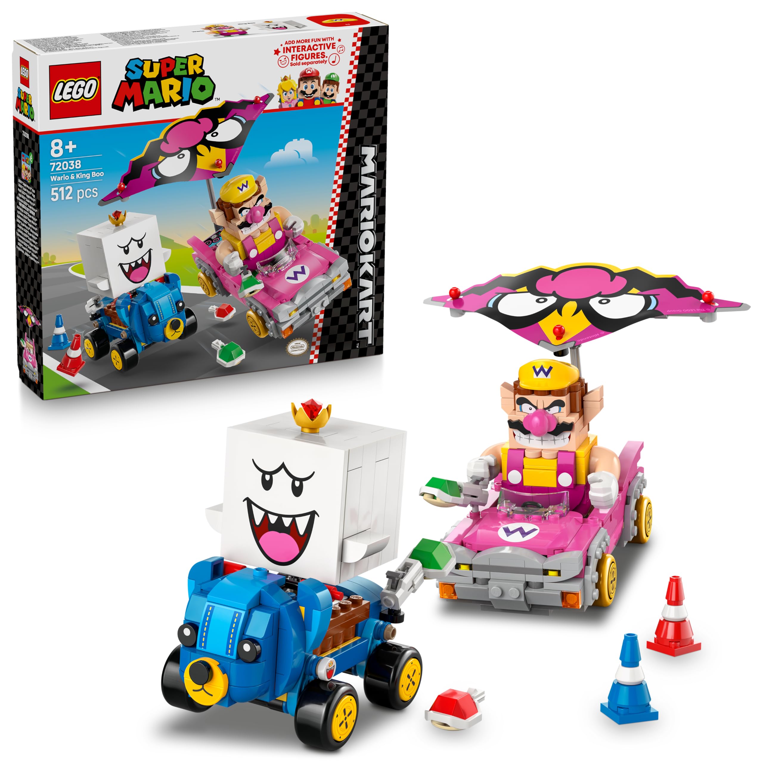 LEGO Super Mario: Mario Kart – Wario ve King Boo 72038 – 8+ Yaş Çocuklar için Wario ve King Boo Figürleri ile İki Kartlı Yaratıcı Oyuncak Yapım Seti, Eğlenceli Hediye Fikri ve Oyun Deneyimi (512P)