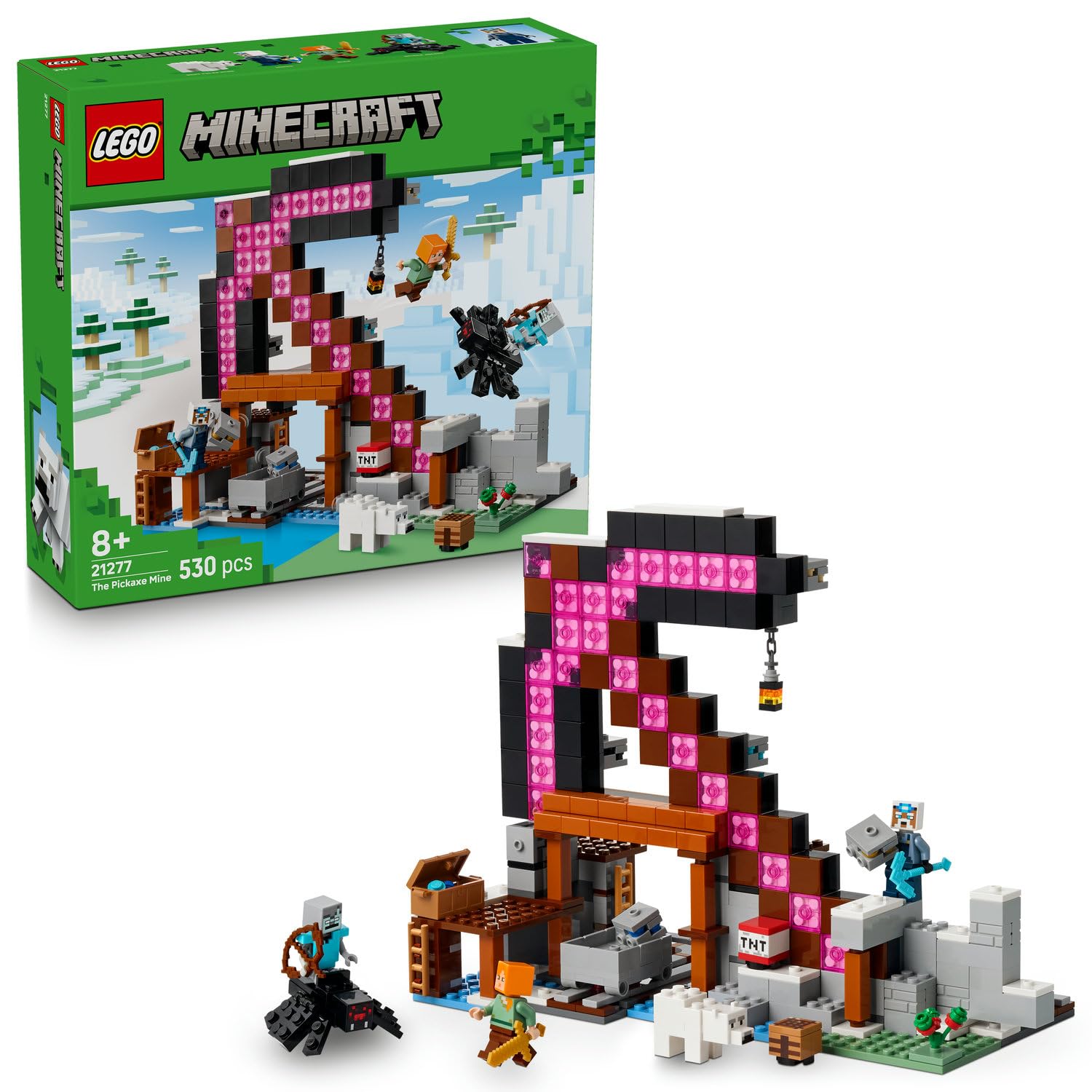 LEGO Minecraft Kazma Madeni 21277-8 Yaş ve Üzeri Minecraft Hayranı Çocuklar için Video Oyunu Temalı, Dekoratif Yaratıcı Oyuncak Yapım Seti, Doğum Günü Hediyesi Fikri (530 Parça)