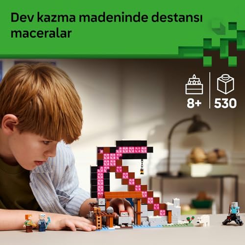 LEGO Minecraft Kazma Madeni 21277-8 Yaş ve Üzeri Minecraft Hayranı Çocuklar için Video Oyunu Temalı, Dekoratif Yaratıcı Oyuncak Yapım Seti, Doğum Günü Hediyesi Fikri (530 Parça)