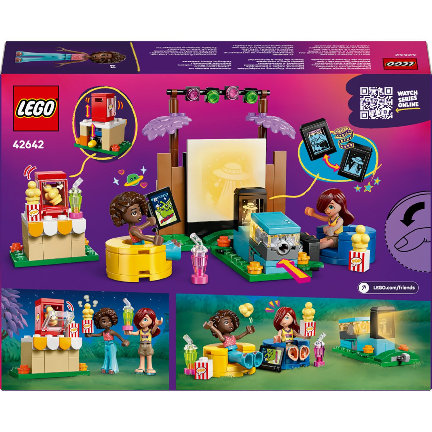 LEGO Friends Arkadaşlık Film Gecesi 42642-6 Yaş ve Üzeri Kız ve Erkek Çocuklar için 2 Mini Bebek ve Aksesuarlar İçeren Yaratıcı Rol Yapma Oyuncağı Yapım Seti, Doğum Günü Hediyesi Fikri (154 Parça)