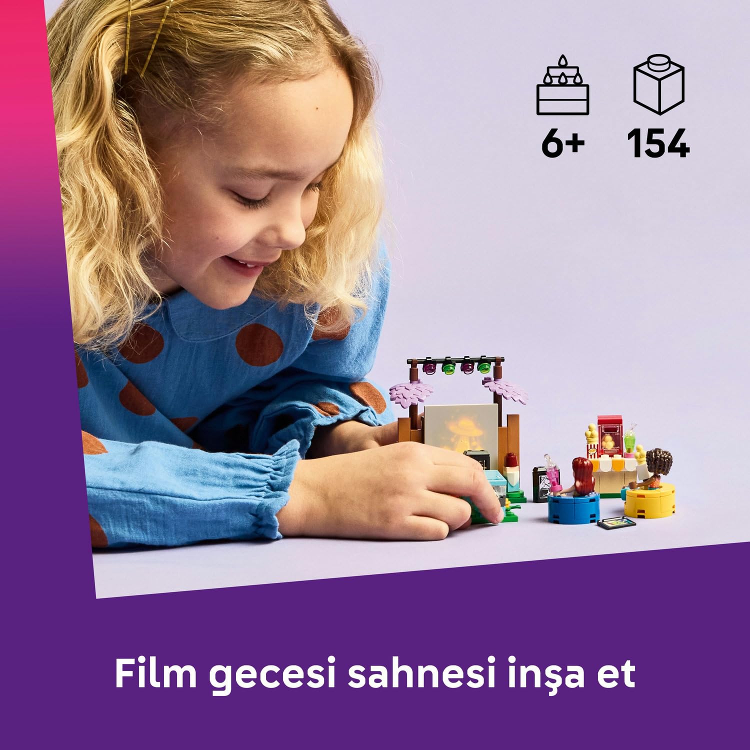 LEGO Friends Arkadaşlık Film Gecesi 42642-6 Yaş ve Üzeri Kız ve Erkek Çocuklar için 2 Mini Bebek ve Aksesuarlar İçeren Yaratıcı Rol Yapma Oyuncağı Yapım Seti, Doğum Günü Hediyesi Fikri (154 Parça)