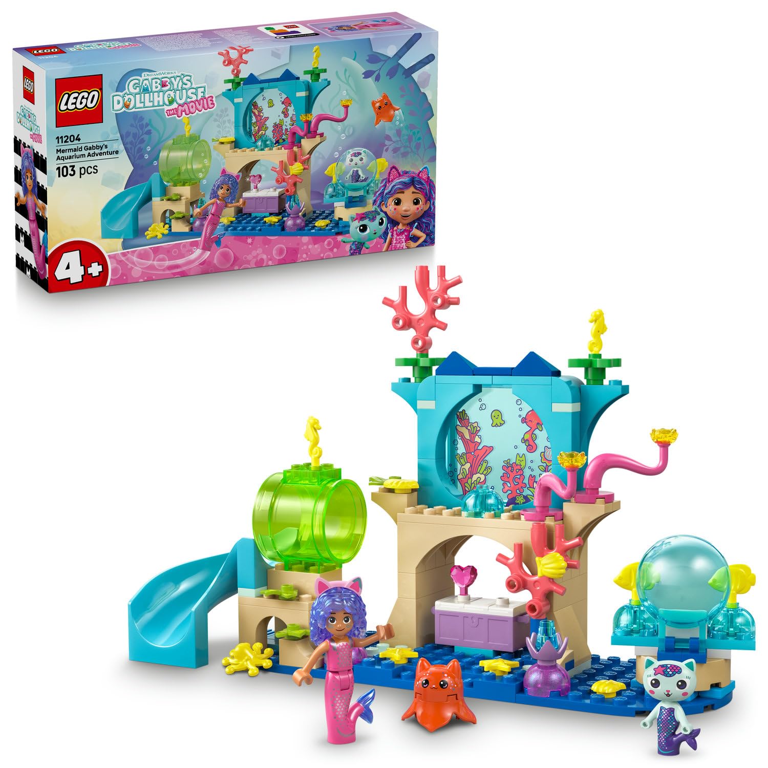 LEGO Gabby’s Dollhouse Deniz Kızı Gabby’nin Akvaryum Macerası 11204-4 Yaş ve Üzeri Deniz ve Okyanus Seven Çocuklar için Okyanus Hayvanları İçeren Yaratıcı Oyuncak Yapım Seti, Hediye Fikri(103 Parça)