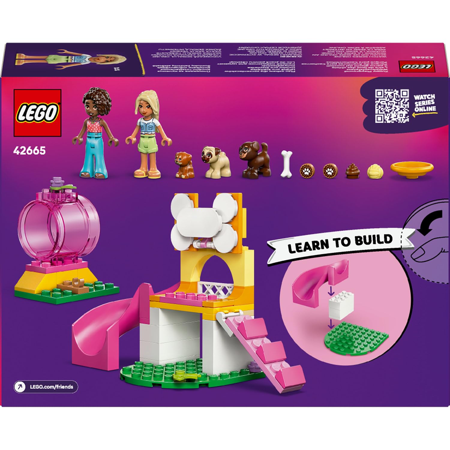 LEGO Friends Yavru Köpek Oyun Parkı 42665-4 Yaş ve Üzeri Kız ve Erkek Çocuklar için 3 Köpek Figürü ile Aliya ve Sara Mini Bebekleri İçeren Yaratıcı Oyuncak Yapım Seti, Hediye Fikri (66 Parça)