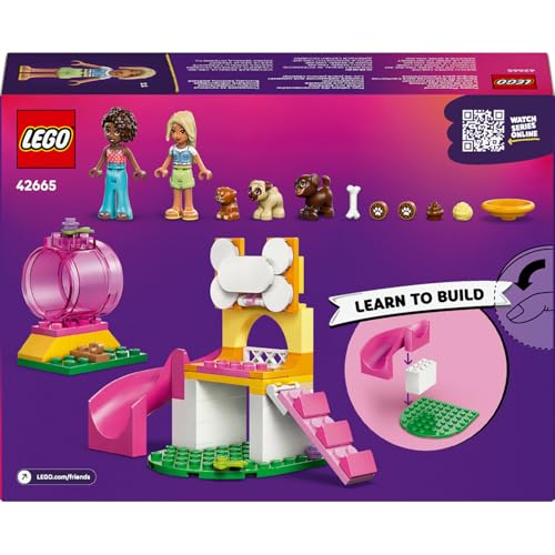 LEGO Friends Yavru Köpek Oyun Parkı 42665-4 Yaş ve Üzeri Kız ve Erkek Çocuklar için 3 Köpek Figürü ile Aliya ve Sara Mini Bebekleri İçeren Yaratıcı Oyuncak Yapım Seti, Hediye Fikri (66 Parça)