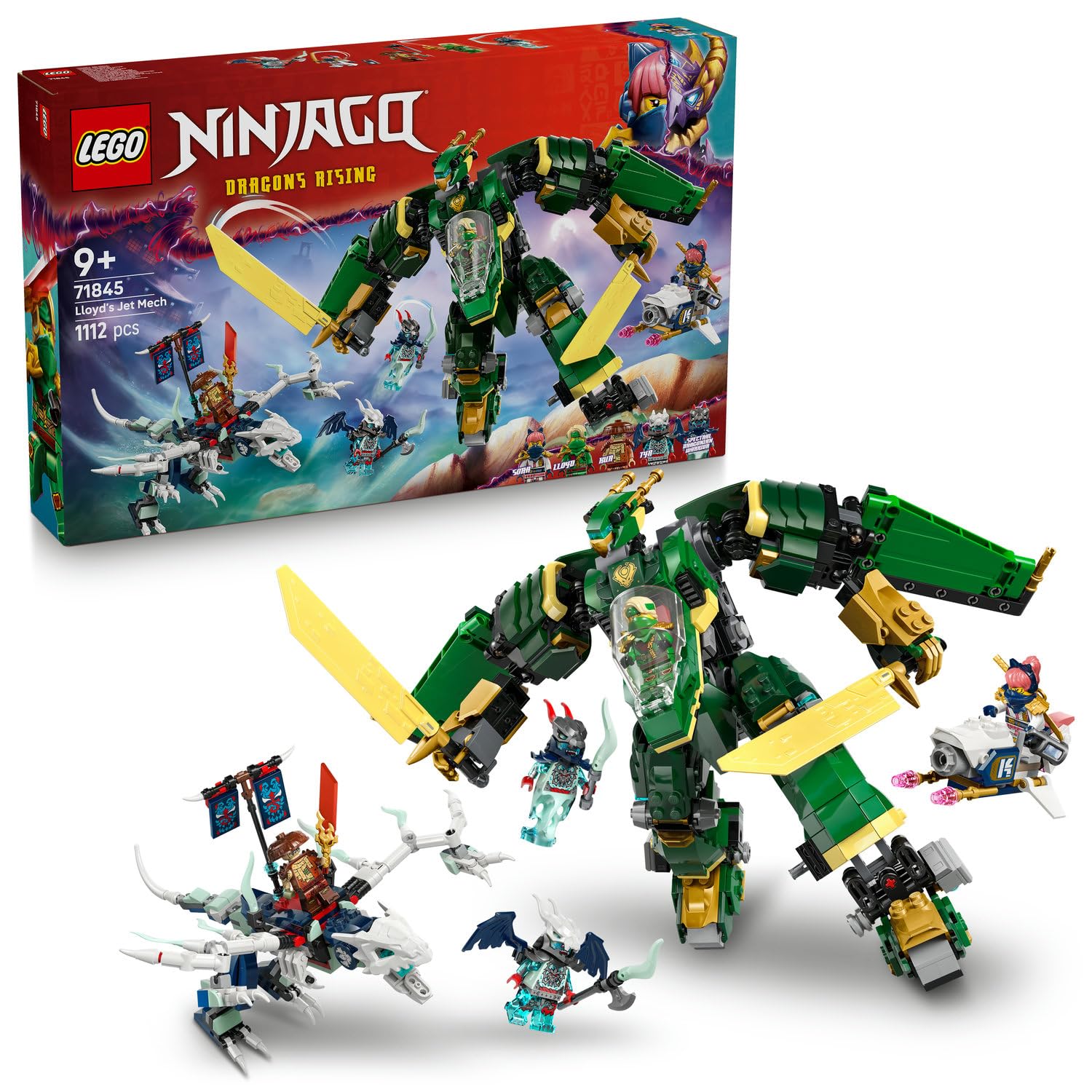 LEGO NINJAGO Lloyd’un Jet Robotu 71845-9 Yaş ve Üzeri Ninja Tutkunu Çocuklar için 5 Minifigür ve Ejderha Figürü İçeren Yaratıcı Oyuncak Yapım Seti, Doğum Günü Hediyesi (1112 Parça)