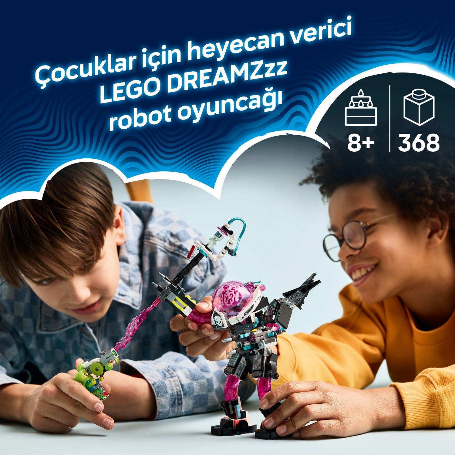 LEGO DREAMZzz Mateo, Siber Beyin Robotuna Karşı 71495-8 Yaş ve Üzeri Çocuklar için Mermi Atıcılar, Açılan Kokpit ve Mateo Minifigürü ile Düşçü Figürü İçeren Yaratıcı Oyuncak Yapım Seti (368 Parça)