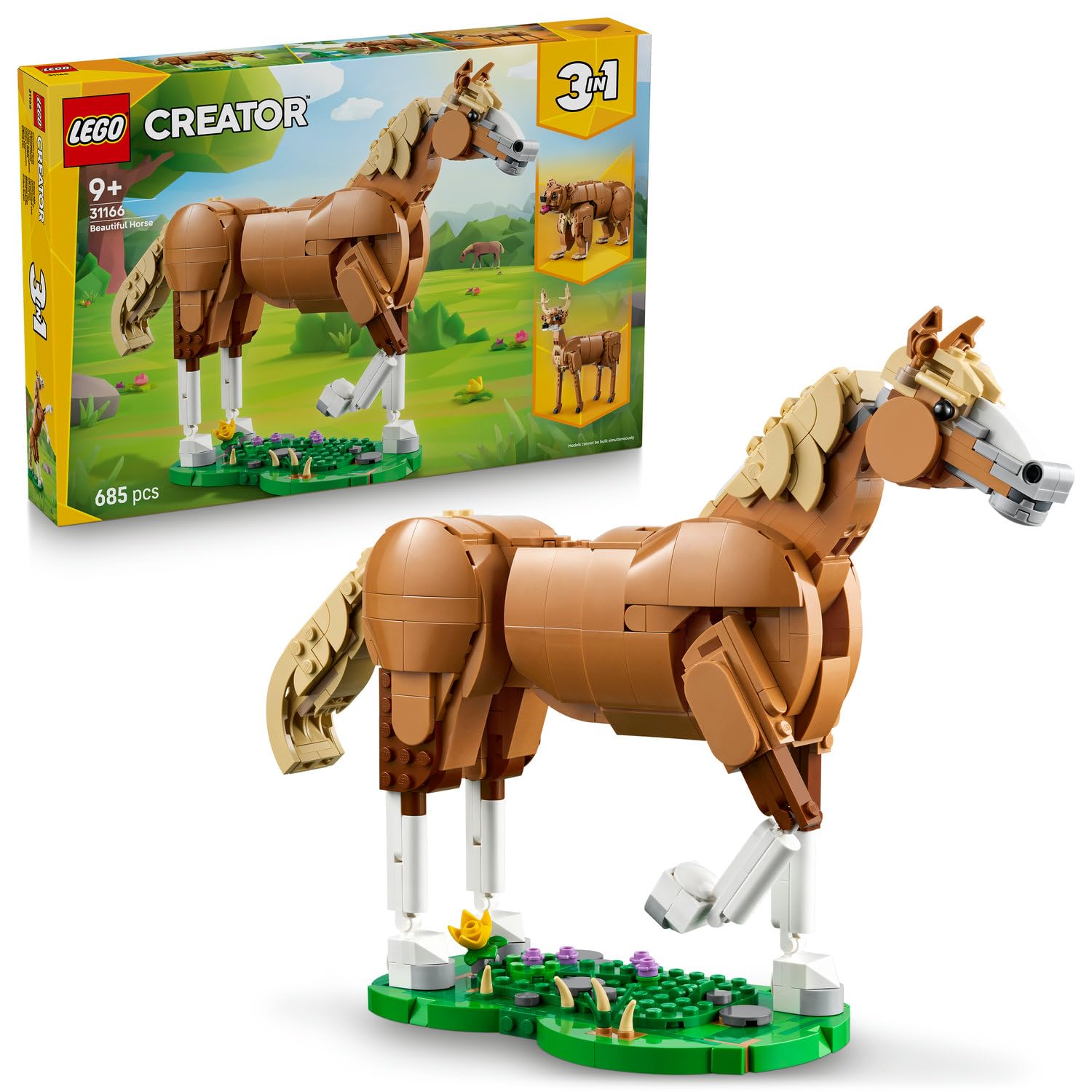 LEGO Creator 3'ü 1 Arada Güzel At 31166-9 Yaş ve Üzeri Doğa ve Hayvan Tutkunu Çocuklar için Ayı, Geyik veya At Olarak İnşa Edilebilen Yaratıcı Oyuncak Yapım Seti, Karne Hediyesi Fikri (685 Parça)