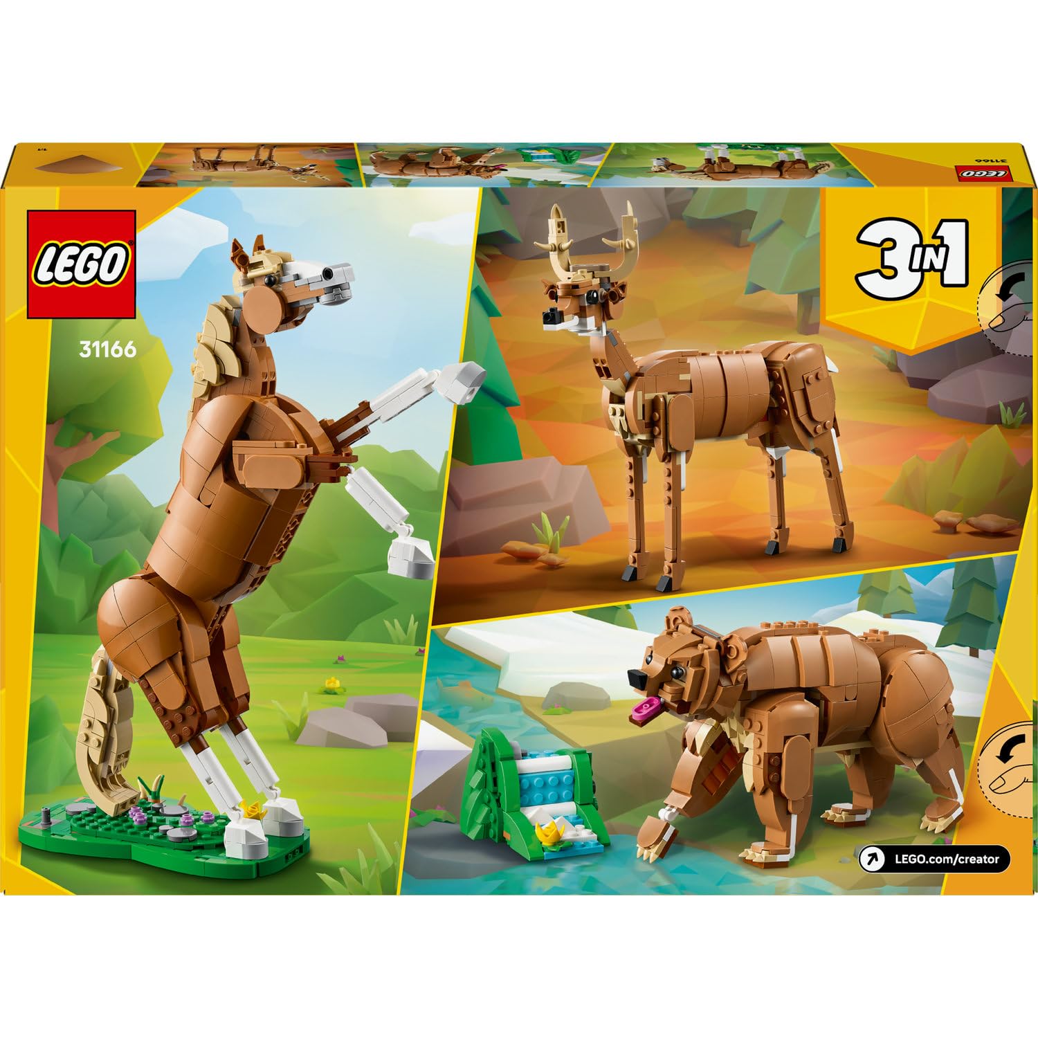 LEGO Creator 3'ü 1 Arada Güzel At 31166-9 Yaş ve Üzeri Doğa ve Hayvan Tutkunu Çocuklar için Ayı, Geyik veya At Olarak İnşa Edilebilen Yaratıcı Oyuncak Yapım Seti, Karne Hediyesi Fikri (685 Parça)