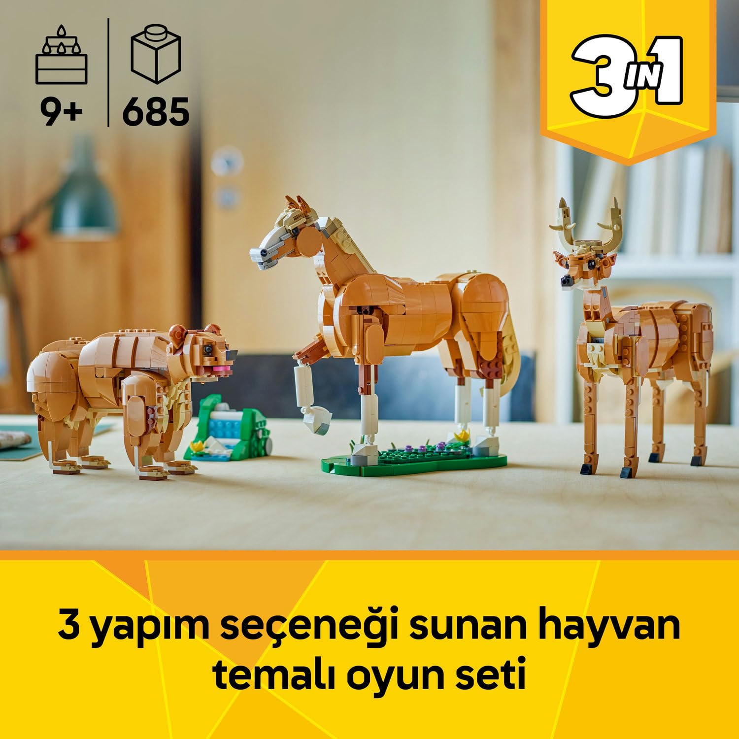 LEGO Creator 3'ü 1 Arada Güzel At 31166-9 Yaş ve Üzeri Doğa ve Hayvan Tutkunu Çocuklar için Ayı, Geyik veya At Olarak İnşa Edilebilen Yaratıcı Oyuncak Yapım Seti, Karne Hediyesi Fikri (685 Parça)