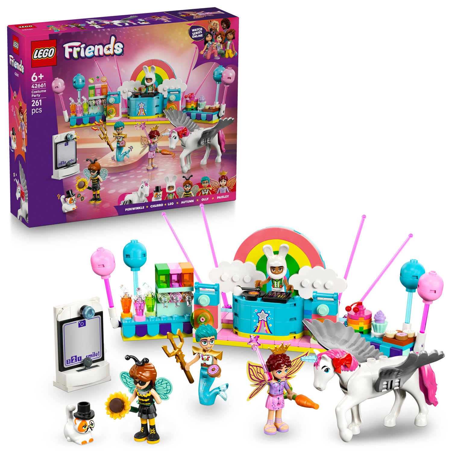 LEGO Friends Tek Boynuzlu At ve Peri ile Kostüm Partisi 42661-6 Yaş Üzeri Çocuklar için Unicorn İçeren Yaratıcı Oyuncak Yapım Seti, Özel Gün Hediyesi, Doğum Günü Hediyesi (261 Parça)