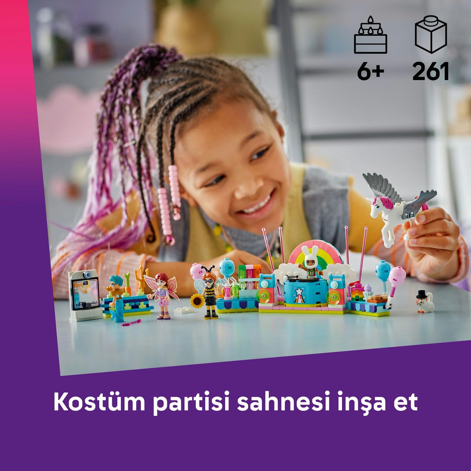 LEGO Friends Tek Boynuzlu At ve Peri ile Kostüm Partisi 42661-6 Yaş Üzeri Çocuklar için Unicorn İçeren Yaratıcı Oyuncak Yapım Seti, Özel Gün Hediyesi, Doğum Günü Hediyesi (261 Parça)
