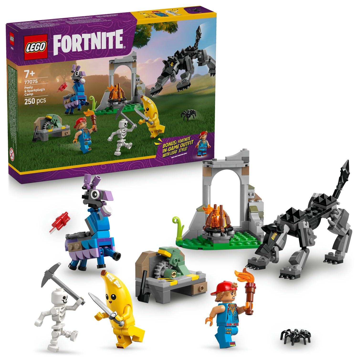 LEGO Fortnite Muzaffer ve Tamirci Çırağı'nın Kampı 77075-7 Yaş ve Üstü Kız ve Erkek Çocuklar için Tamirci Çırağı ve İskelet Dahil Video Oyunu Figürleri İçeren Yaratıcı Oyuncak Yapım Seti (250 Parça)