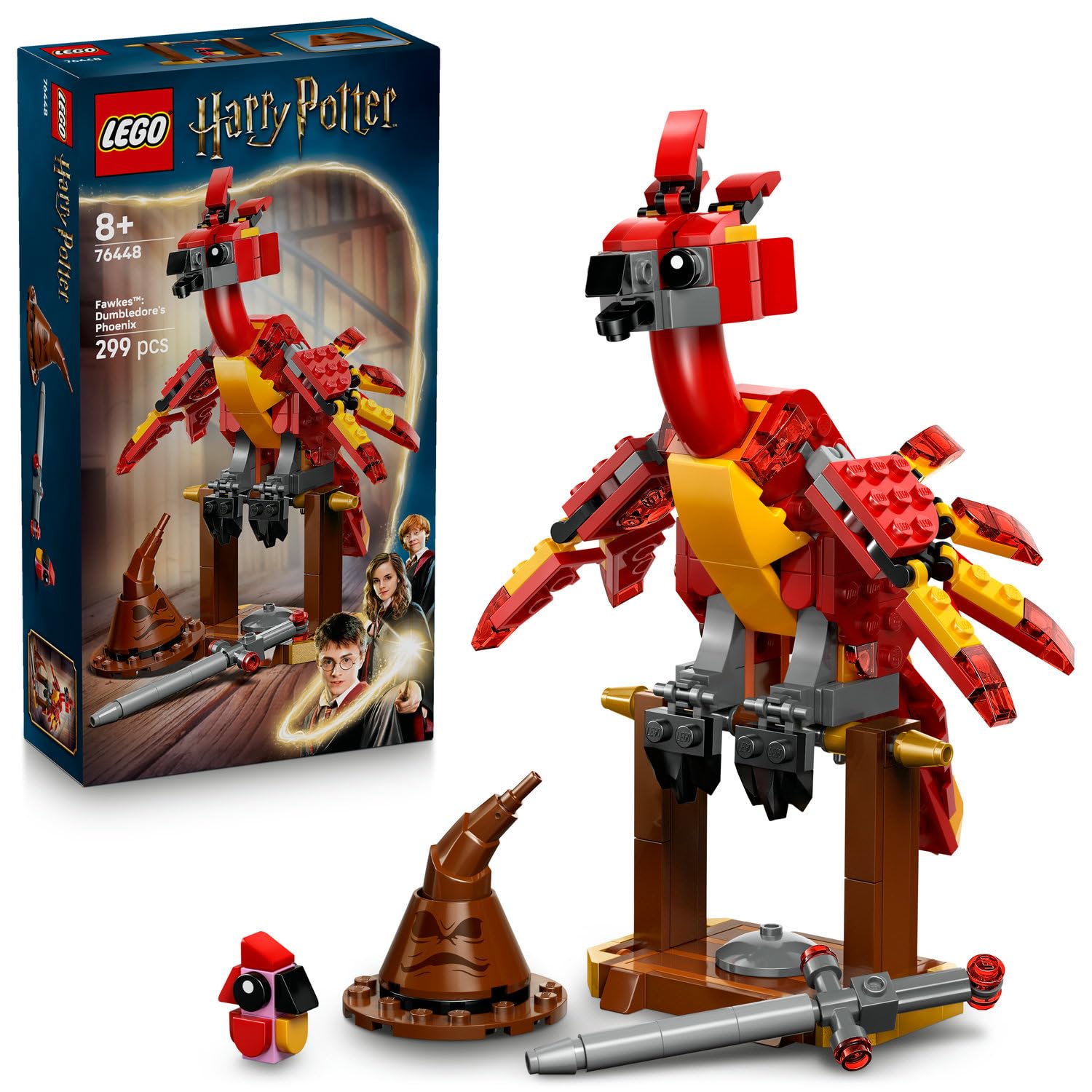 LEGO Harry Potter Fawkes: Dumbledore’un Anka Kuşu 76448-8 Yaş Üzeri Kız ve Erkek Çocuklar için Kavrayıcı Pençeleri Olan Hareketli Fawkes Figürü İçeren Mitolojik Hayvan Figürü Yapım Seti (299 Parça)