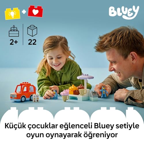 LEGO DUPLO Bluey ile Dondurma Gezisi 10458-2 Yaş ve Üzeri Çocuklar için Araçlı Rol Oyunu Sunan Yaratıcı Yapım Seti, Doğum Günü Hediye Fikri (22 Parça)