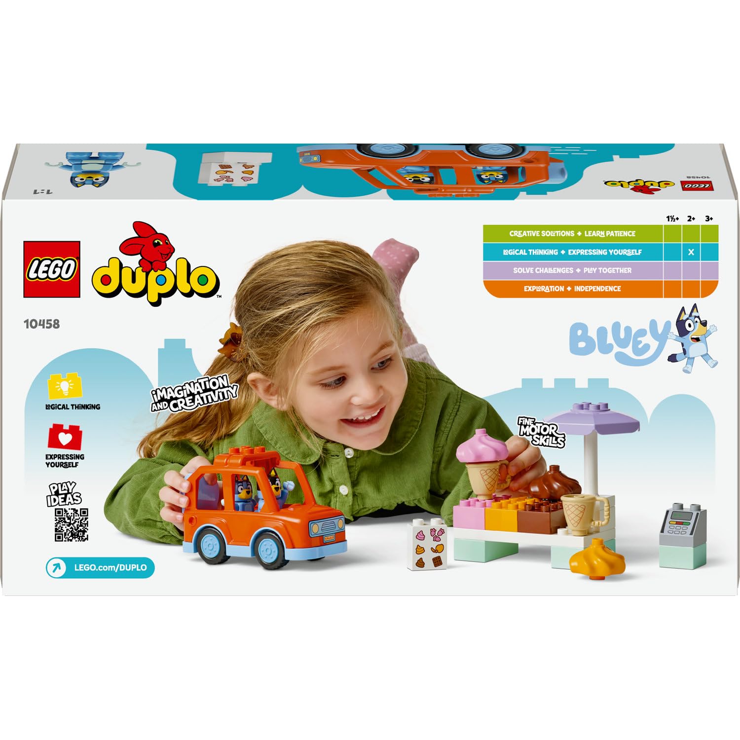 LEGO DUPLO Bluey ile Dondurma Gezisi 10458-2 Yaş ve Üzeri Çocuklar için Araçlı Rol Oyunu Sunan Yaratıcı Yapım Seti, Doğum Günü Hediye Fikri (22 Parça)