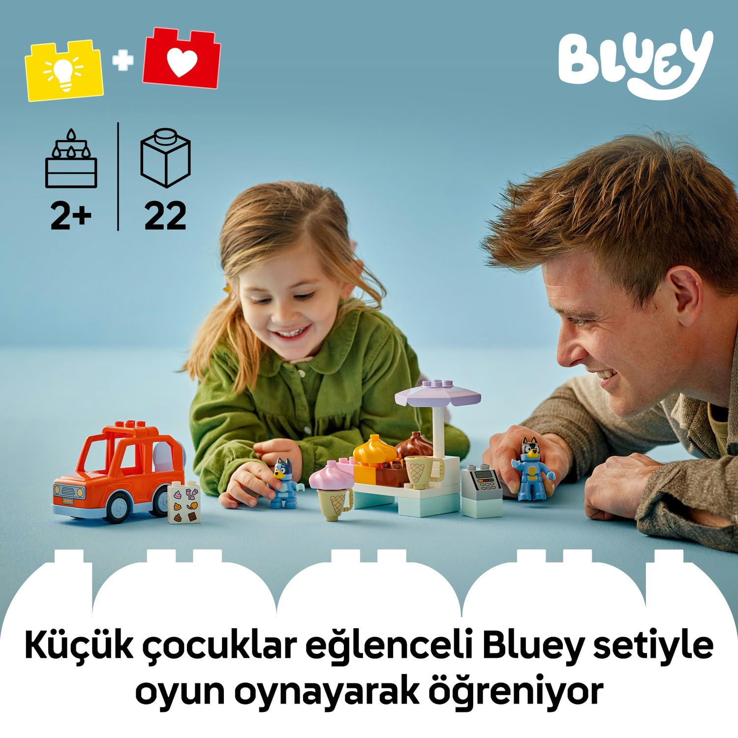 LEGO DUPLO Bluey ile Dondurma Gezisi 10458-2 Yaş ve Üzeri Çocuklar için Araçlı Rol Oyunu Sunan Yaratıcı Yapım Seti, Doğum Günü Hediye Fikri (22 Parça)
