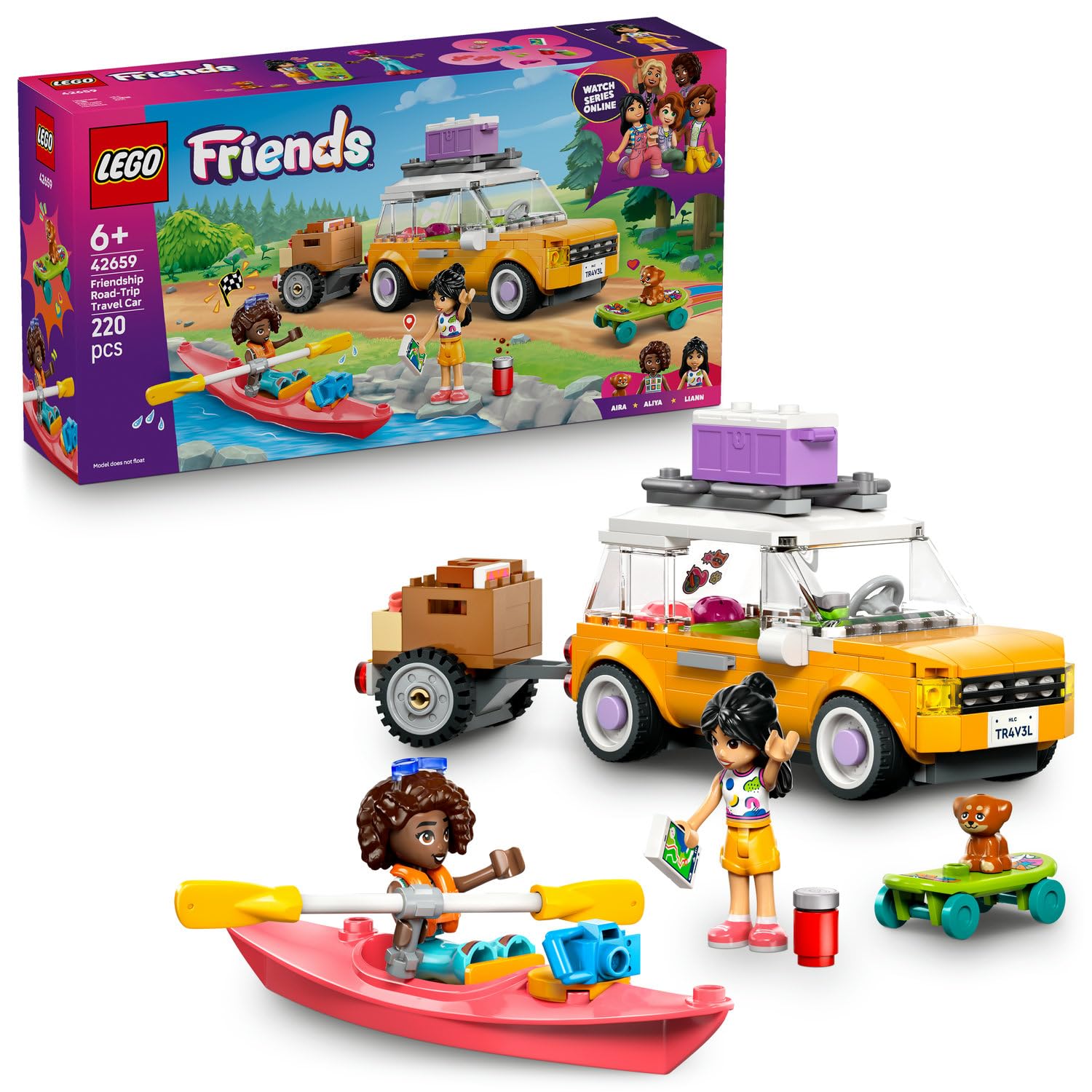 LEGO Friends Arkadaşlık Seyahat Arabası 42659-6 Yaş ve Üzeri Kız ve Erkek Çocuklar için 2 Mini Bebek ve 1 Köpek Figürü ile Aksesuarlar İçeren Yaratıcı Oyuncak Yapım Seti, Hediye Fikri (220 Parça)