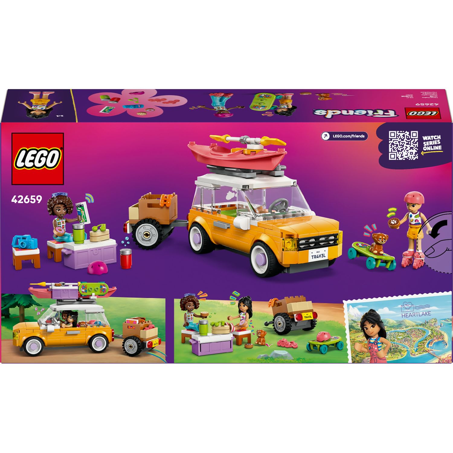 LEGO Friends Arkadaşlık Seyahat Arabası 42659-6 Yaş ve Üzeri Kız ve Erkek Çocuklar için 2 Mini Bebek ve 1 Köpek Figürü ile Aksesuarlar İçeren Yaratıcı Oyuncak Yapım Seti, Hediye Fikri (220 Parça)
