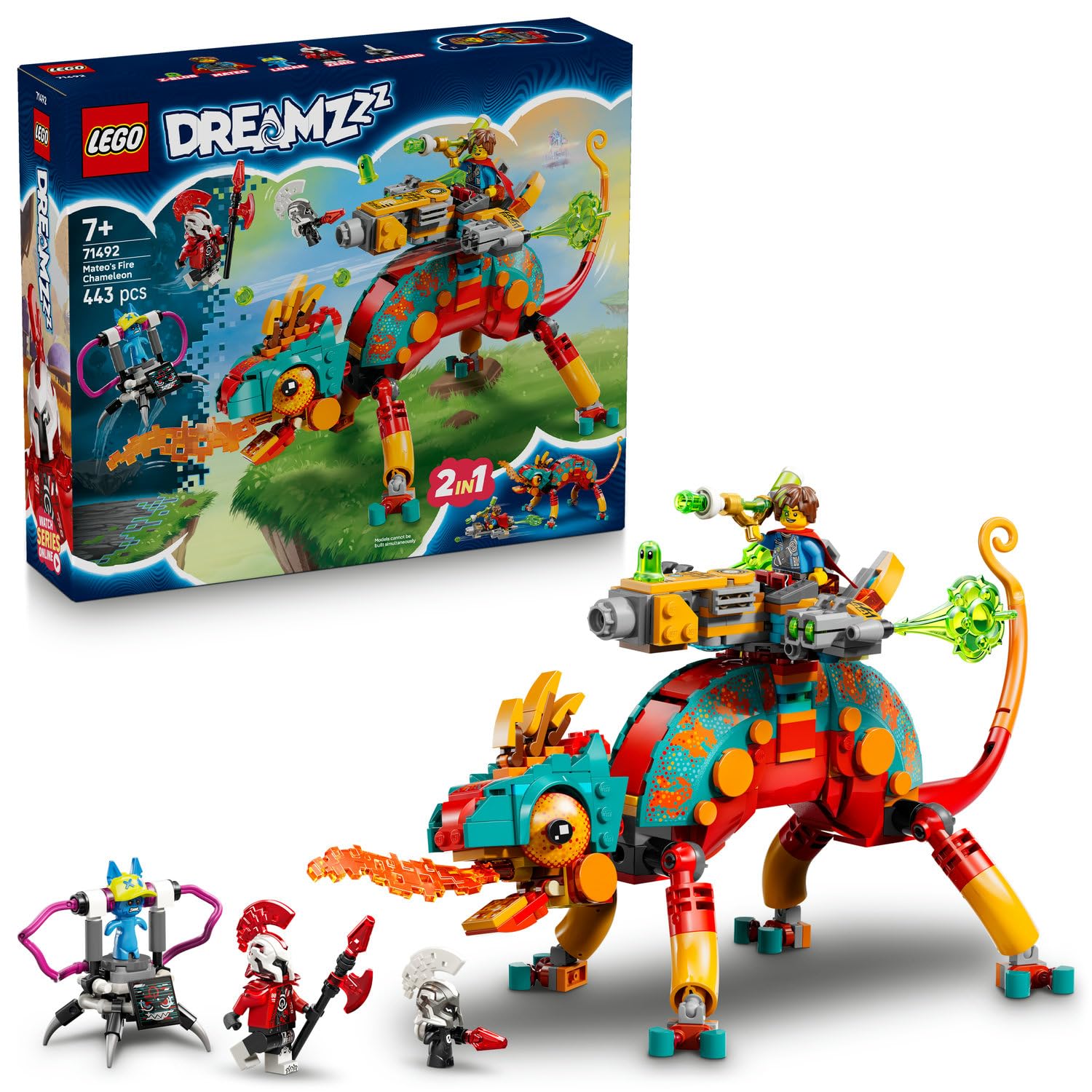 LEGO DREAMZzz Mateo’nun Ateş Bukalemunu 71492-7 Yaş Üzeri Kız ve Erkek Çocuklar için Mateo ve Zero Minifigürleri ve Logan, Z-Blob ve Sibercik Figürleri İçeren Yaratıcı Oyuncak Yapım Seti (443 Parça)