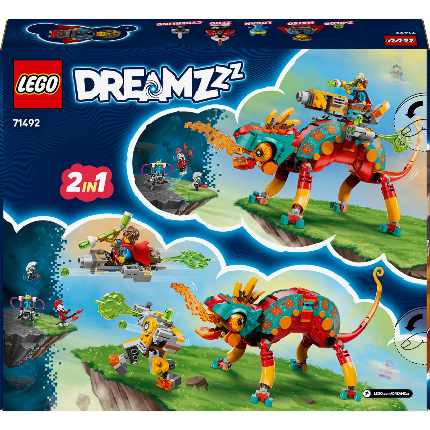 LEGO DREAMZzz Mateo’nun Ateş Bukalemunu 71492-7 Yaş Üzeri Kız ve Erkek Çocuklar için Mateo ve Zero Minifigürleri ve Logan, Z-Blob ve Sibercik Figürleri İçeren Yaratıcı Oyuncak Yapım Seti (443 Parça)
