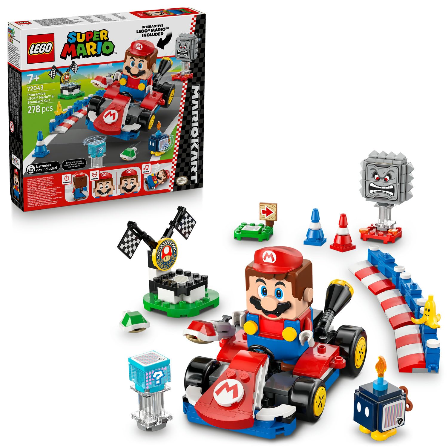 LEGO Super Mario: Mario Kart – İnteraktif LEGO Mario ve Standard Kart 72043 – 7+ için Figürlü Yaratıcı Oyuncak Yapım Seti (278P)