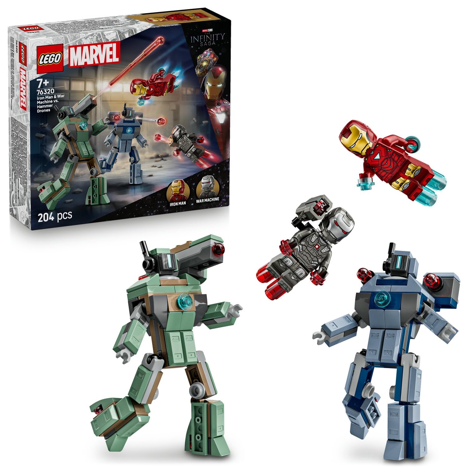 LEGO ǀ Marvel Iron Man ve War Machine, Hammer İnsansız Hava Araçlarına Karşı 76320-7 Yaş ve Üzeri Süper Kahraman Seven Çocuklar için Yaratıcı Oyuncak Yapım Seti, Harika Hediye Fikri (204 Parça)