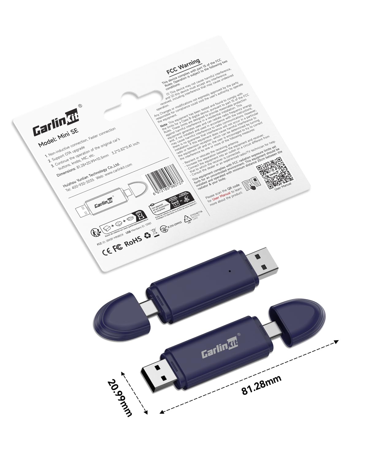 Carlinkit Mini SE Pro Kablosuz CarPlay Adaptörü/Kablosuz Android oto Adaptörü, Yüksek Dereceli Dayan