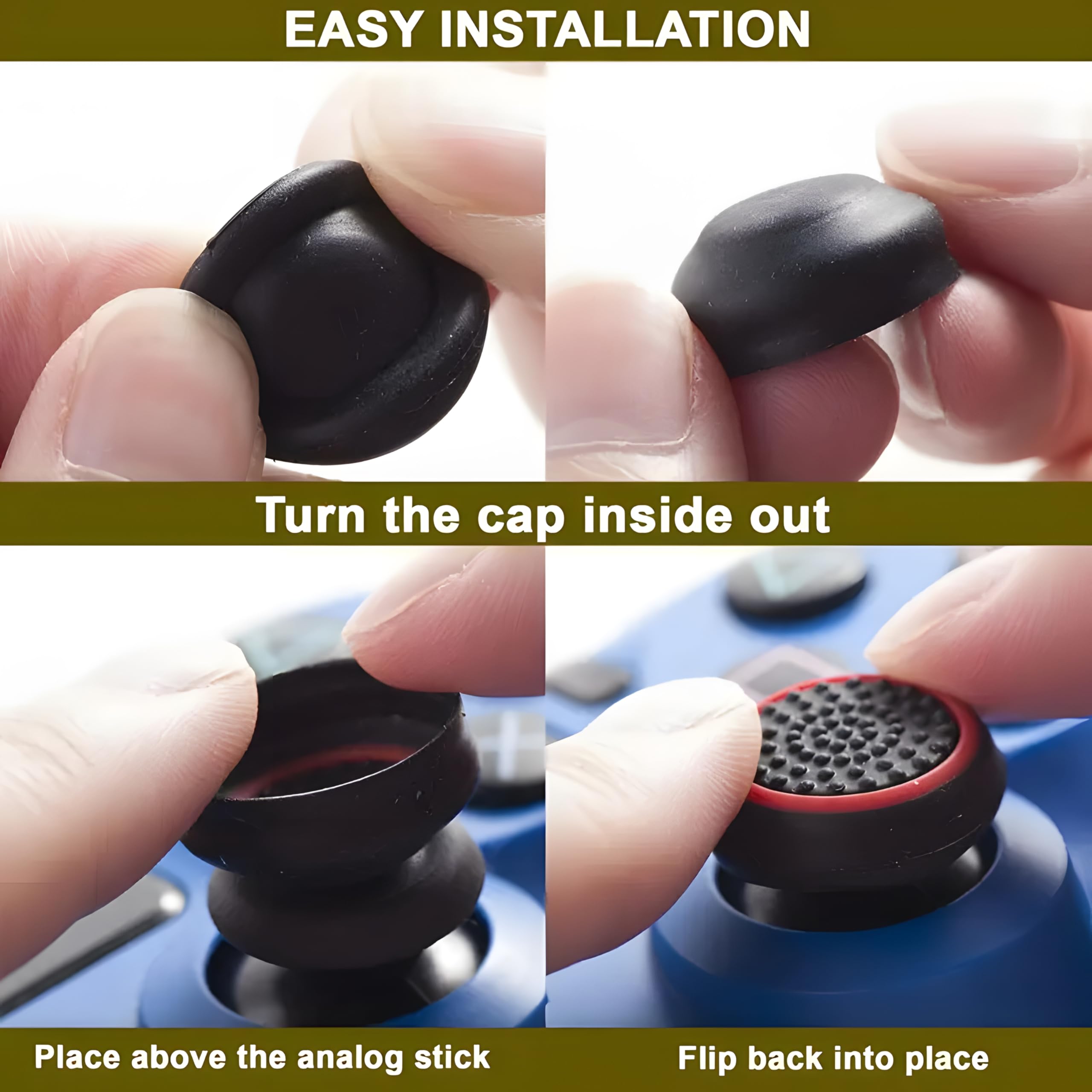 Analog Stick Cap Koruyucu Başlık, Silikon Thumb Grip | Thumb Stick Silikon Caps Grip Koruması Aksesuar Seti PS5 / PS4 / PS3 / Xbox Series S/X Switch Controller Kol için (4 adet) (Siyah - Kırmızı)