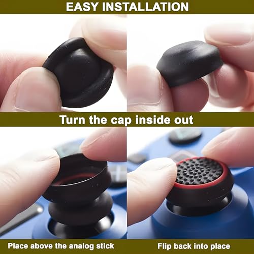 Analog Stick Cap Koruyucu Başlık, Silikon Thumb Grip | Thumb Stick Silikon Caps Grip Koruması Aksesuar Seti PS5 / PS4 / PS3 / Xbox Series S/X Switch Controller Kol için (4 adet) (Siyah - Kırmızı)