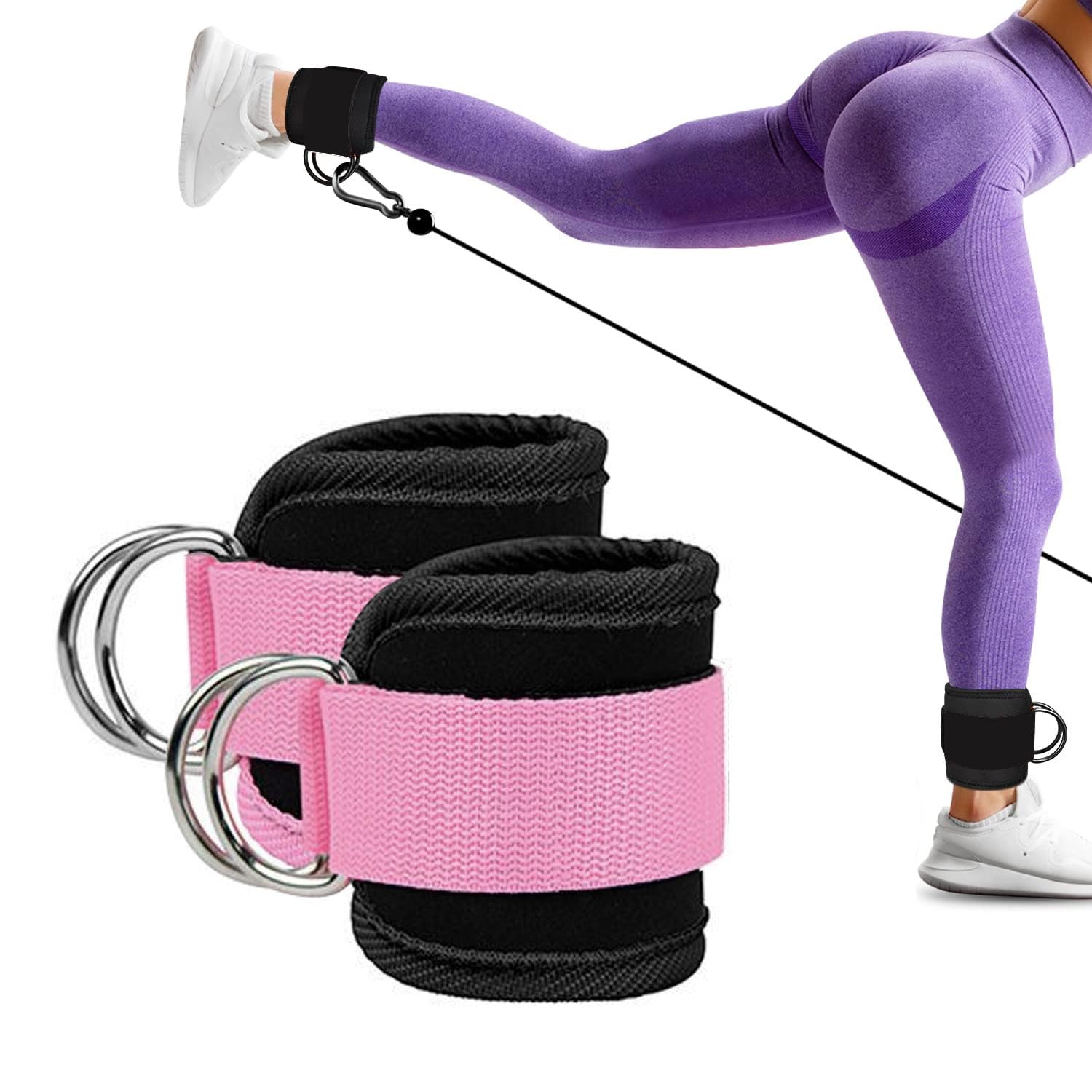 Spor Byfit D Halkalı Ayak ve El Bileği için Ağırlık Çekiş Kayışı (Pembe)