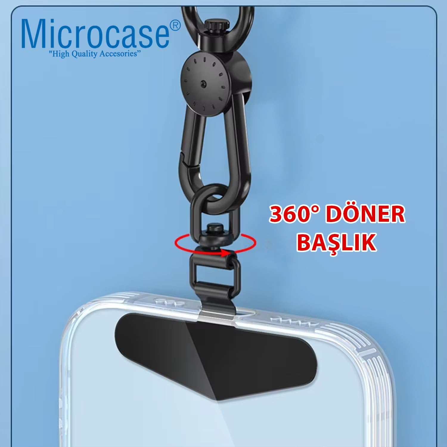 Microcase 360 Döner Başlıklı Telefon İp Askılıklar için Paslanmaz Çelik Tutacak Bağlantı Parçası-AL4