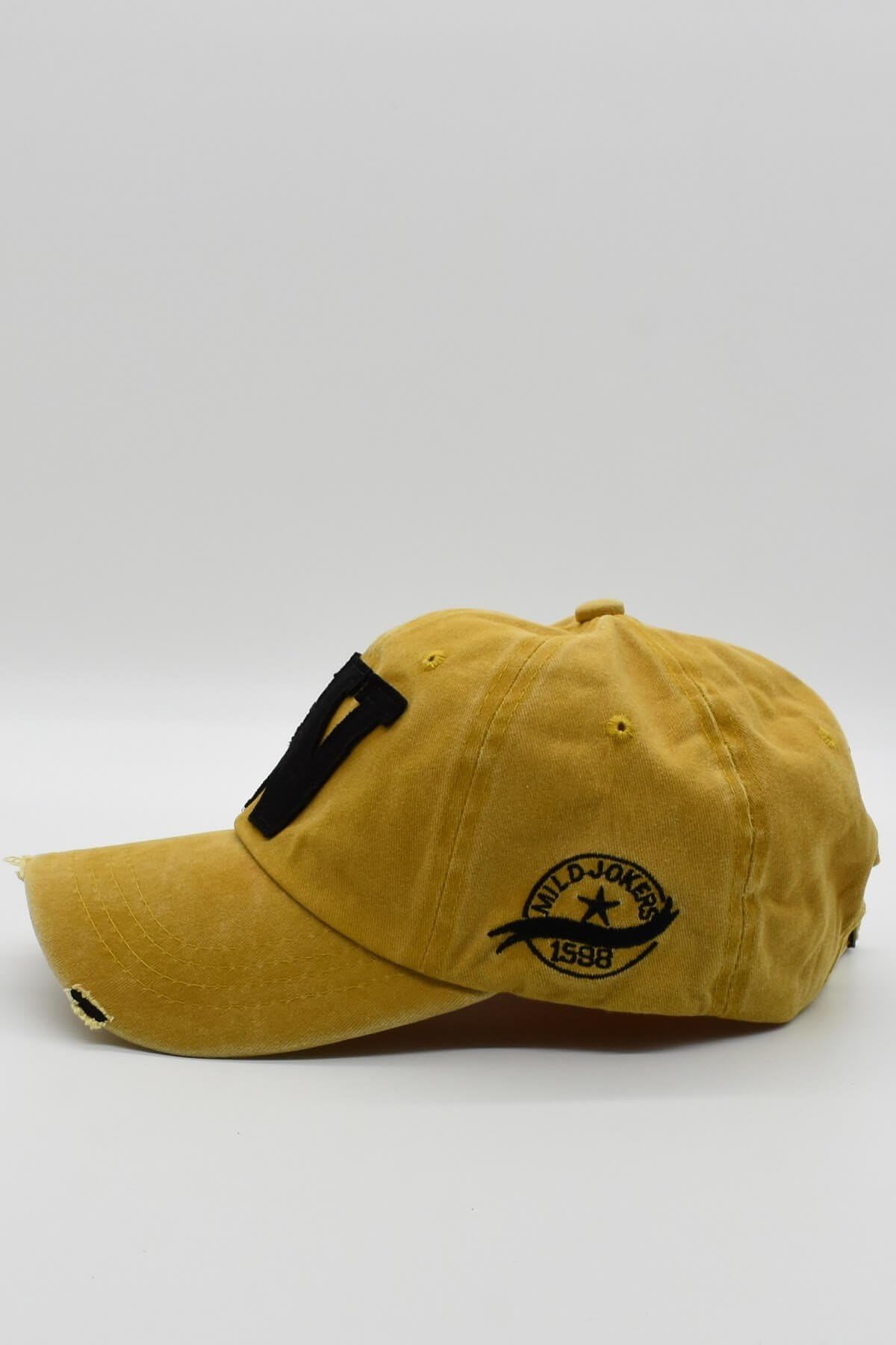 Arel - W Model Eskitme Beyzbol Şapkası, Sarı Renk, Vintage Yıpranmış Görünümlü, Pamuklu, Hat, Cap, Şapka, Eskitme Şapka