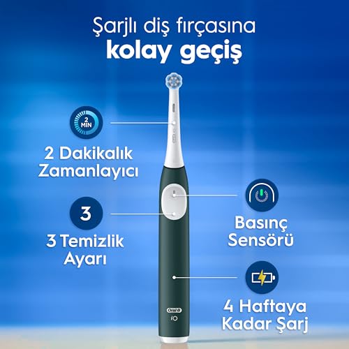 Oral-B iO2 Orman Yeşili Şarjlı/Elektrikli Diş Fırçası, 1 Fırça Başlığı, Tek Şarjda 4 Haftaya Varan Kullanım, Seyahat Kabı