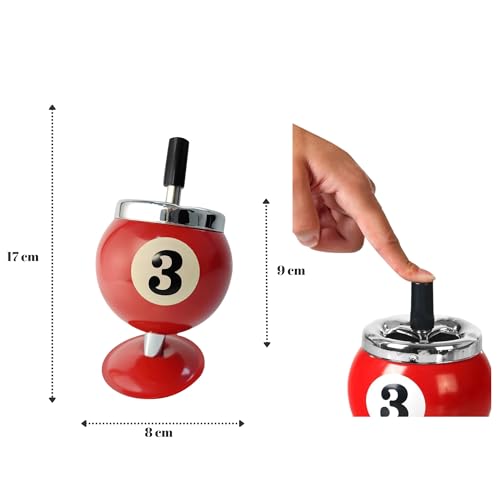 Perlotus Çelik Kırmızı Bilardo Top Dizayn Yuvarlak Basmalı Küllük Pratik Kül Tablası