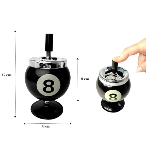Perlotus Çelik Siyah Bilardo Top Dizayn Yuvarlak Basmalı Küllük Pratik Kül Tablası
