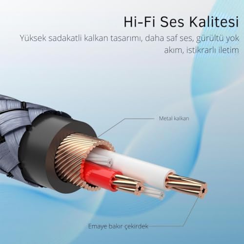 Essager Pro Series 1 Metre 3.5MM Jack to RCA Stereo Ses Sistemi Kablosu, Amfi, Hoparlör, TV Ses Sistemi Kablosu