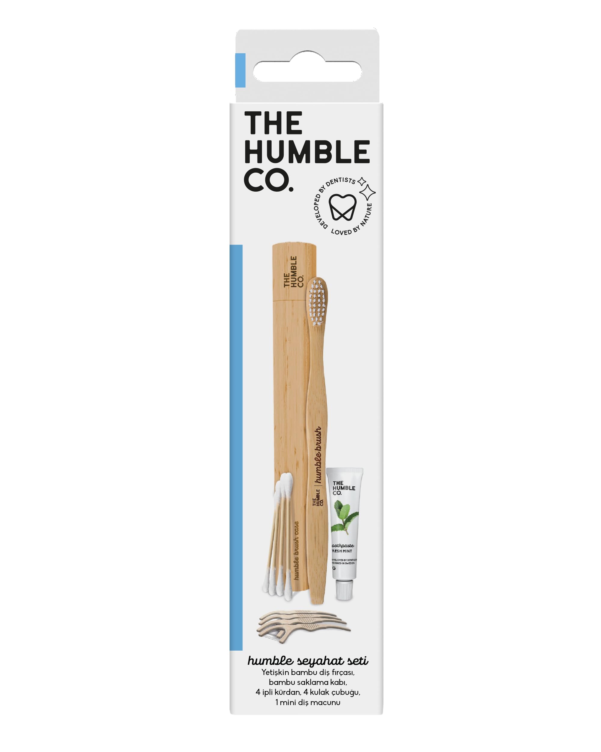 The Humble Co. - Humble Brush Ağız Bakım Seyahat Seti (diş fırçası + diş macunu + kulak çubuğu + kürdanlı diş ipi + bambu kap)