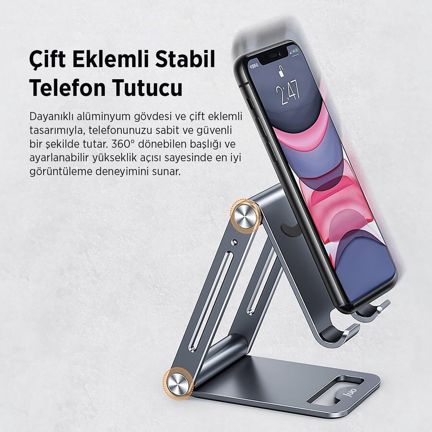 Juo Alüminyum Katlanabilir Metal Masaüstü Telefon Tutucu Standı Gümüş