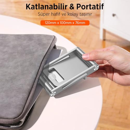 Juo Alüminyum Katlanabilir Metal Masaüstü Telefon Tutucu Standı Gümüş