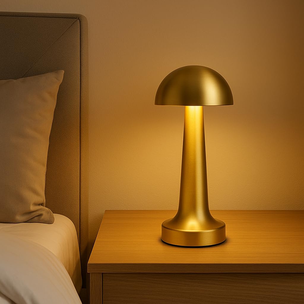 Lotus Gold Şarjlı Dokunmatik Masa Lambası - LED Işıklı, 3 Renk Seçeneği, Taşınabilir ve USB Şarjlı, Şık ve Kompakt Tasarım, Yatak Odası, Çalışma Masası, Kafe ve Restoran Kullanımı İçin