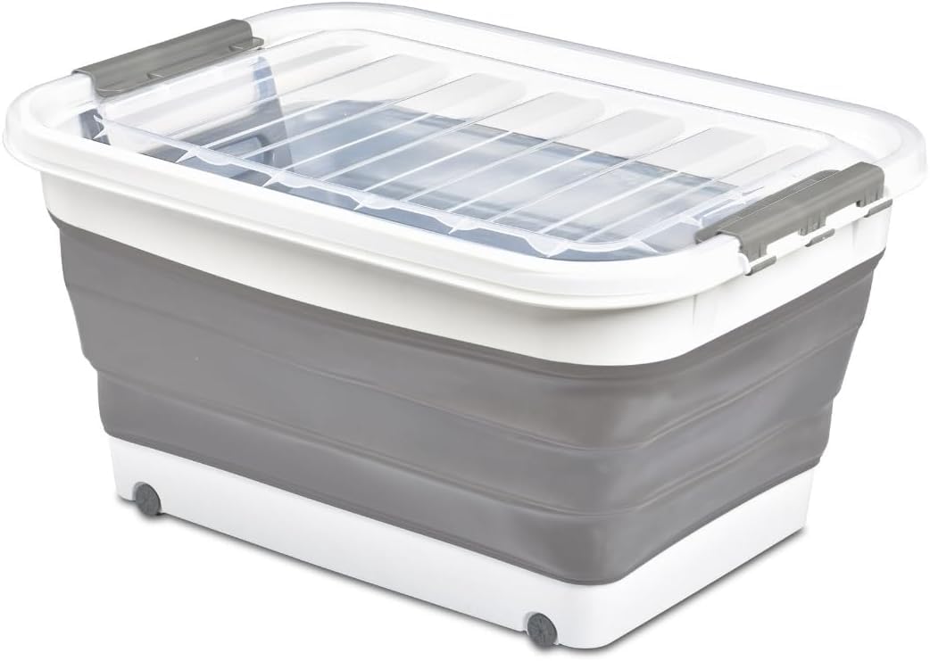 Orret Home Katlanabilir Şeffaf Kapaklı Saklama Kabı – Tekerlekli Büyük Hacimli Oyuncak Kutusu, Çamaşır Sepeti ve Organizer – Plastik Kapaklı Düzenleyici Kutu, Ev ve Ofis İçin Çok Amaçlı (45 Litre)