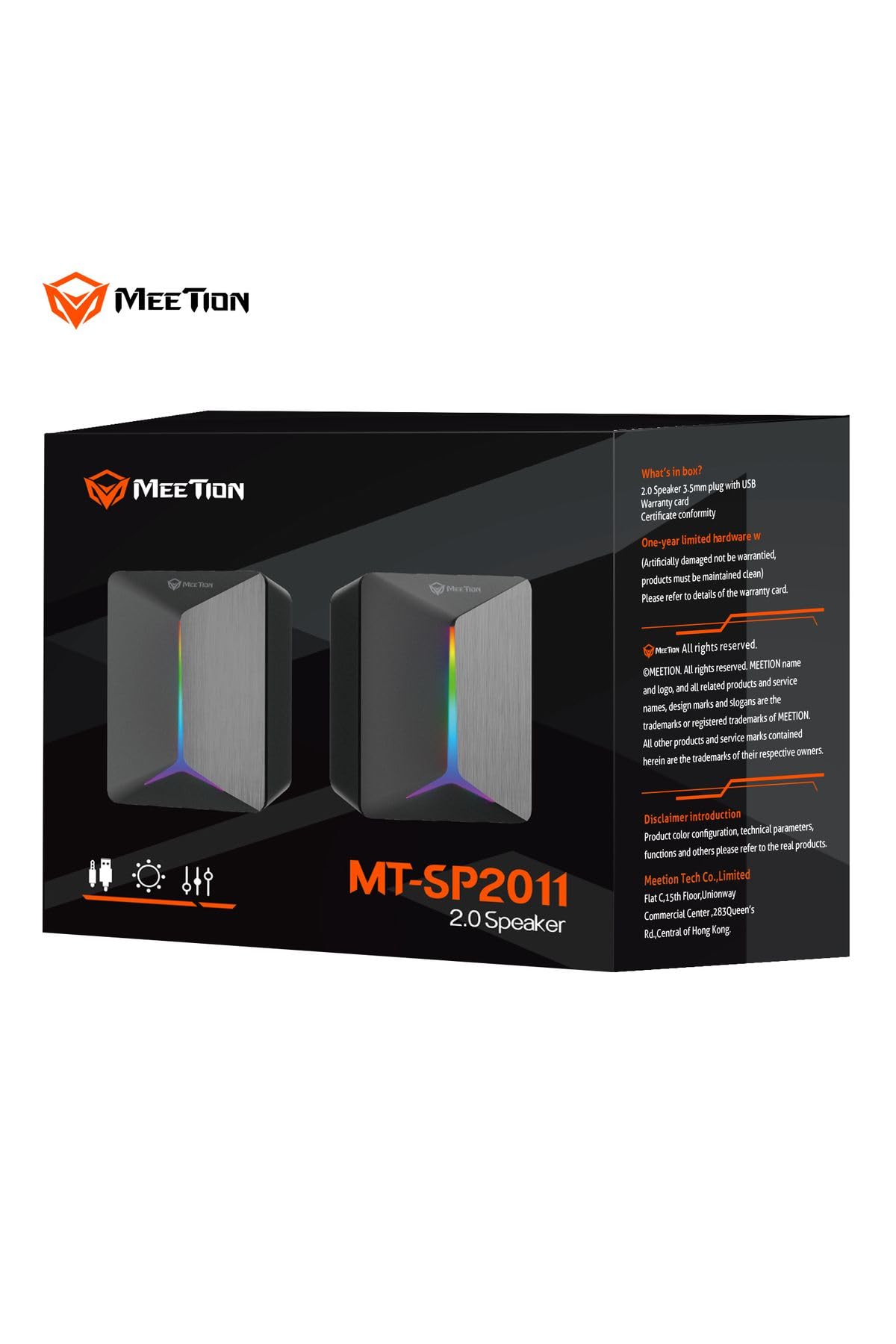 Meetion | SP2011 | Siyah | RGB Aydınlatmalı Hoparlör | 2.0 Ses Sistemi | 3.5mm + USB Bağlantı