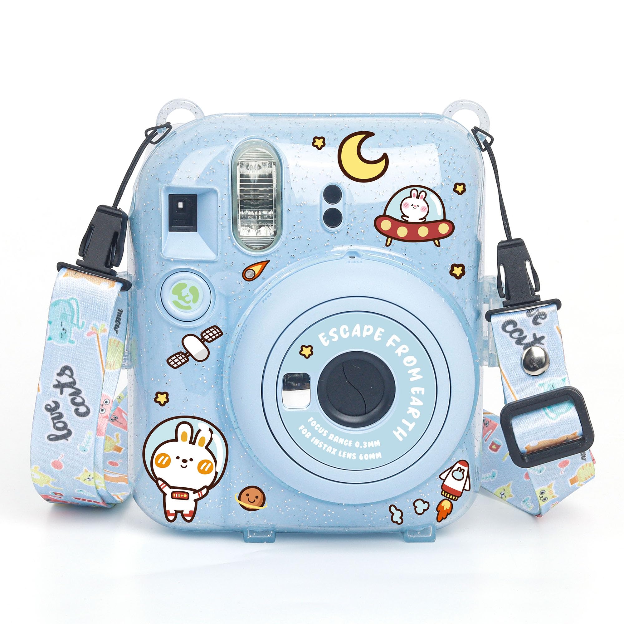 Instax mini 12 Mavi Fotoğraf Makinesi 10'lu Film Simli Pleksi Kılıf PVC Albüm ve Kıskaçlı Resim Standı Bundle Box
