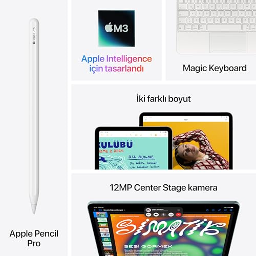 Apple M3 çipli 11 inç iPad Air: Liquid Retina Ekran, 128 GB, 12 MP Ön/Arka Kamera, Wi-Fi 6E, Touch ID, Tüm Gün Süren Pil Ömrü — Uzay Grisi