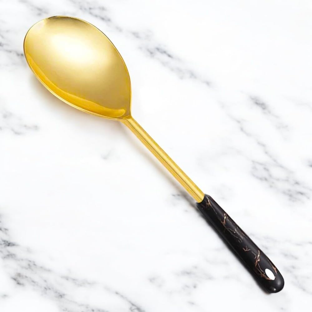Mermer Desenli Gold Servis Kaşığı, 304 Kalite 18/10 Paslanmaz Çelik, Sunum Masa Sofra Yemek Servis Kaşığı (Siyah)