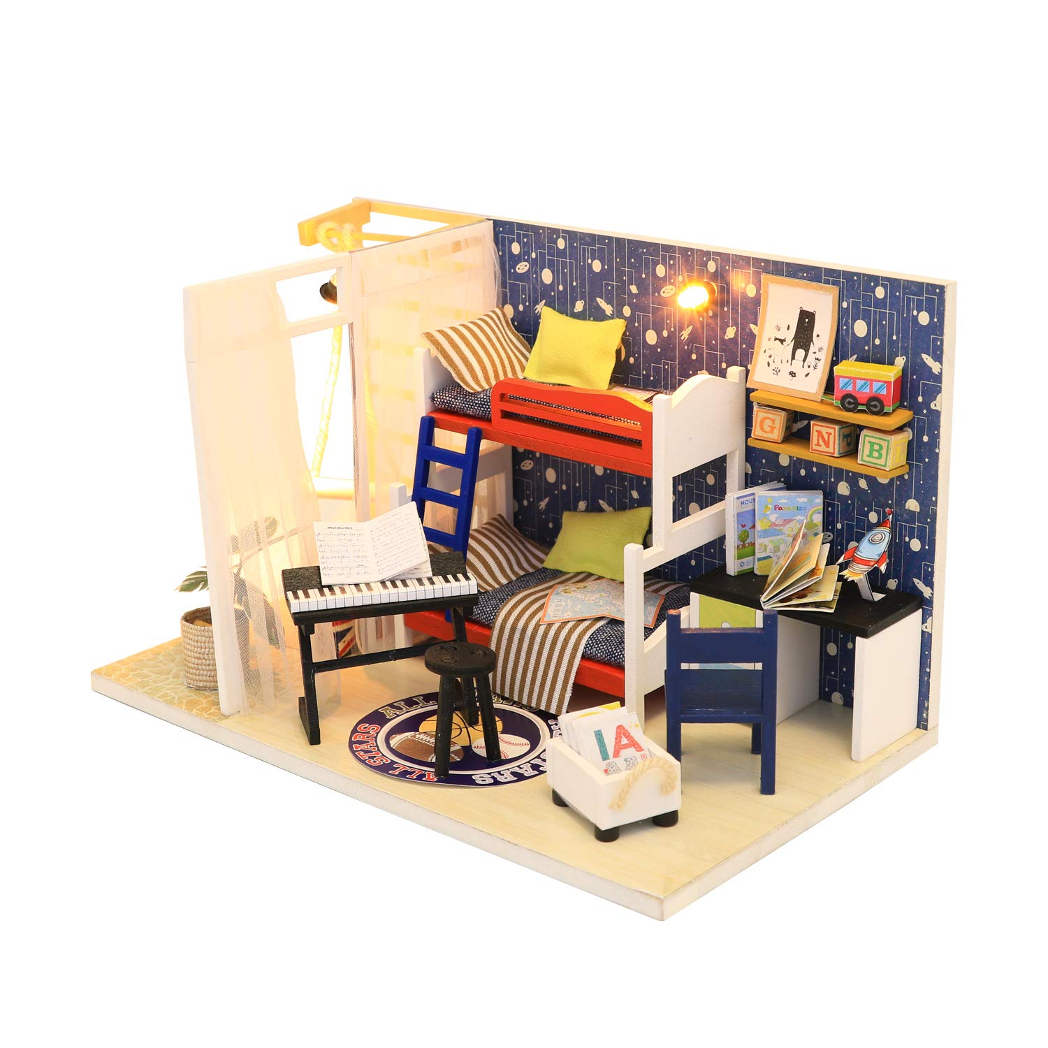 Minyatür Ev Yapma Seti – LED Işıklı Ahşap Maket Çocuk Odası – Kendin Yap DIY Hobi Kiti – Dekoratif Maket Modeli - Yetişkinler ve Gençler İçin Hediyelik